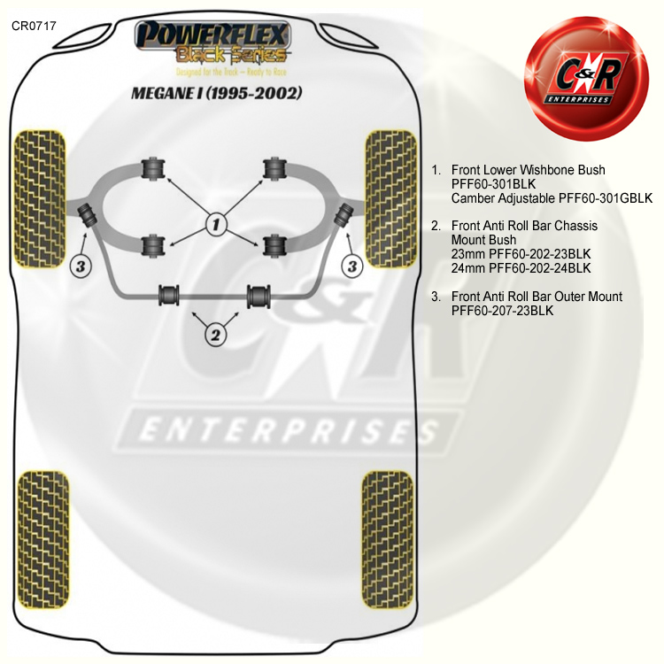 98 /> 12 172 y 182 Powerflex Negro Frontal Inferior Horquilla Arbustos Renault Clio Mk2